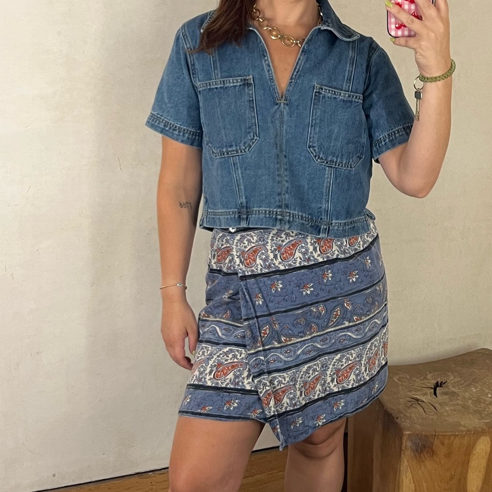 90s Vintage Wrap Patterned Mini Skirt
